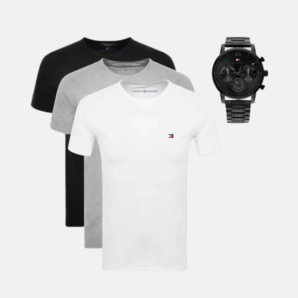 [KAUFEN SIE 1 NEHMEN SIE 4] Kit 3 Tommy T-Shirts + Tommy-Uhr als Geschenk